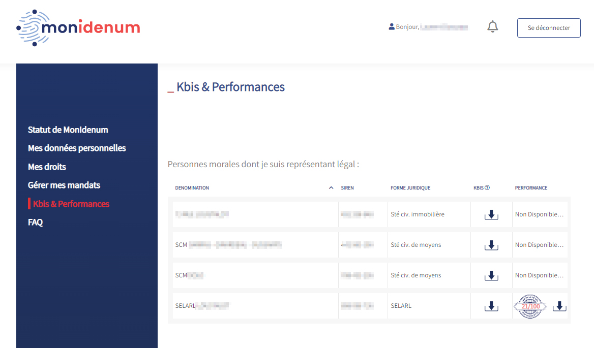 Kbis gratuit site Mon idenum